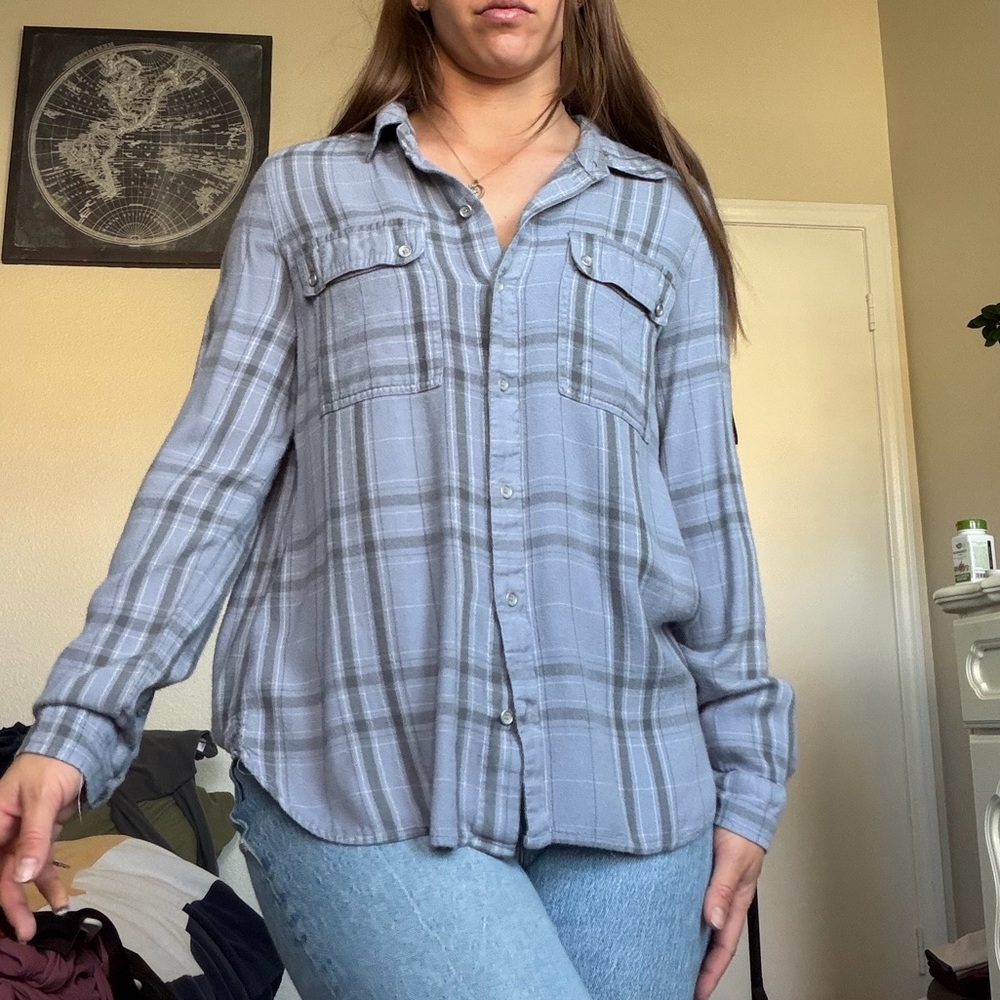 Gray Plaid Button-Up Shirt